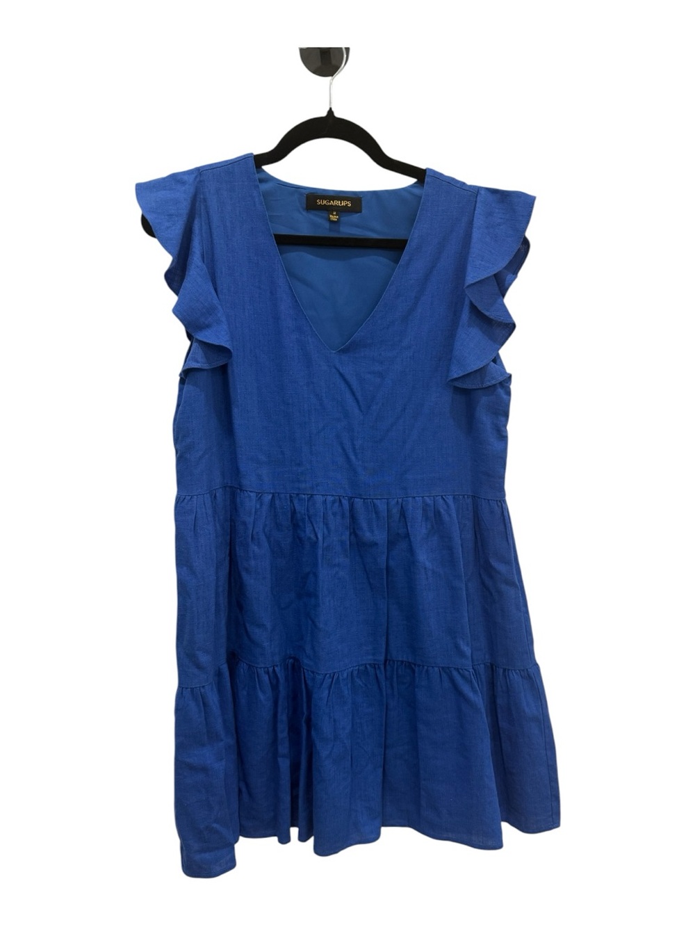 Sugarlips Royal Blue V-Neck Tiered Ruffle Mini Dress